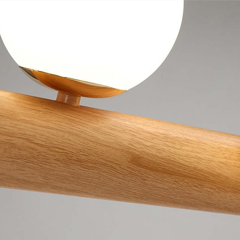 Hängeleuchte Glaskugel mit Deckenbefestigung aus Holz in warmem Walnusston - elegante Ambientebeleuchtung für das Wohnzimmer | Sansoti