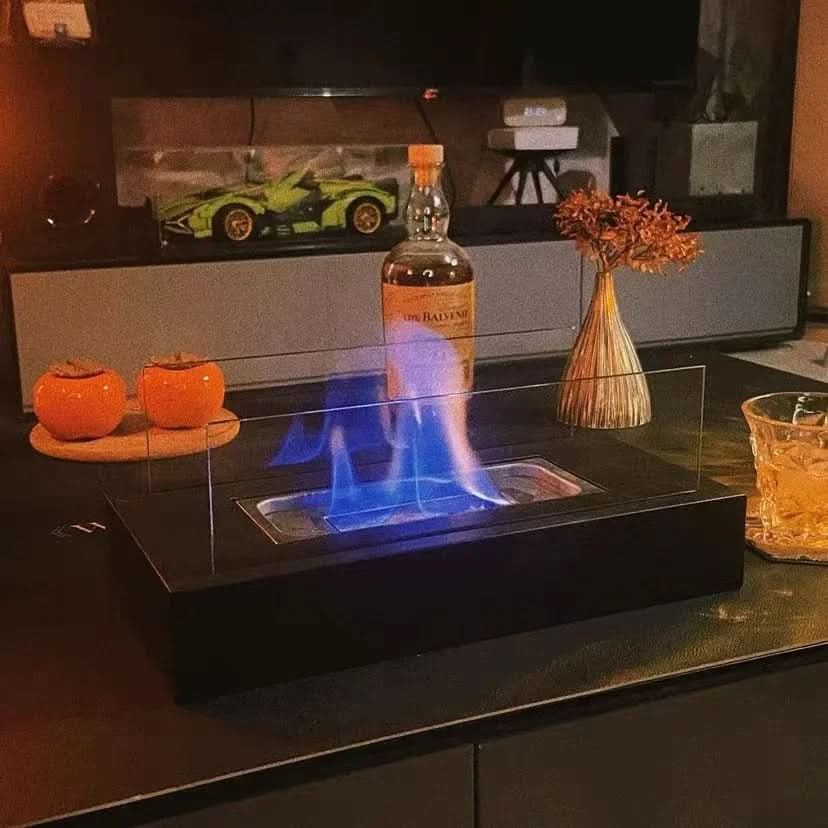 Bioethanol Tafelkachel Draagbaar Gehard Glas & Staal Design voor Binnen & Buiten Rookvrij Sfeerverlichting | Sansoti
