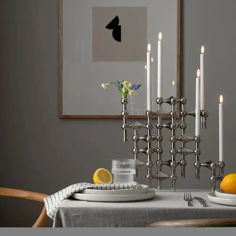 Kerzenhalter-Set, 3-teilig, Molekül-Design, Edelstahl, modernes skulpturales Tischornament, Wohnzimmerdekoration | Sansoti