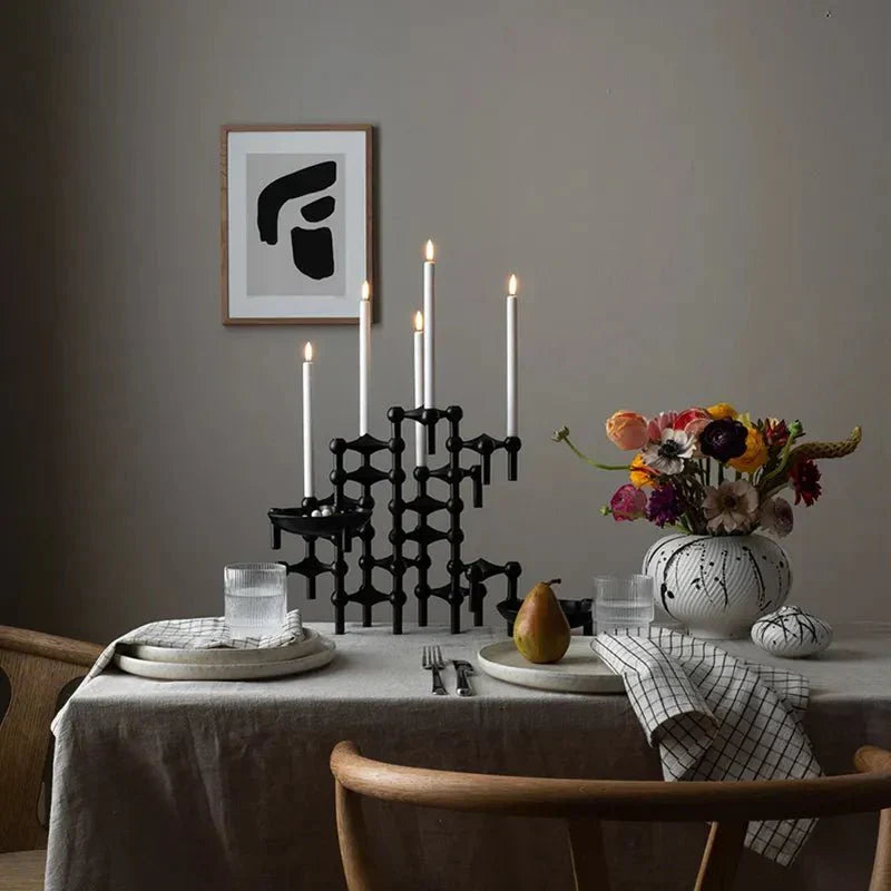 Kerzenhalter-Set, 3-teilig, Molekül-Design, Edelstahl, modernes skulpturales Tischornament, Wohnzimmerdekoration | Sansoti