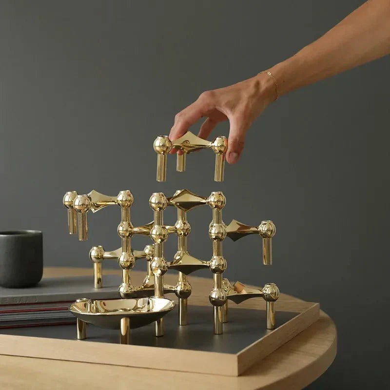 Kerzenhalter-Set, 3-teilig, Molekül-Design, Edelstahl, modernes skulpturales Tischornament, Wohnzimmerdekoration | Sansoti