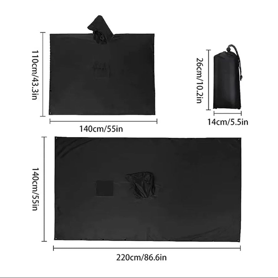 Waterdichte Regenponcho met Capuchon – 3-in-1 Outdoor Bescherming voor Wandelen Kamperen Tuin | Sansoti