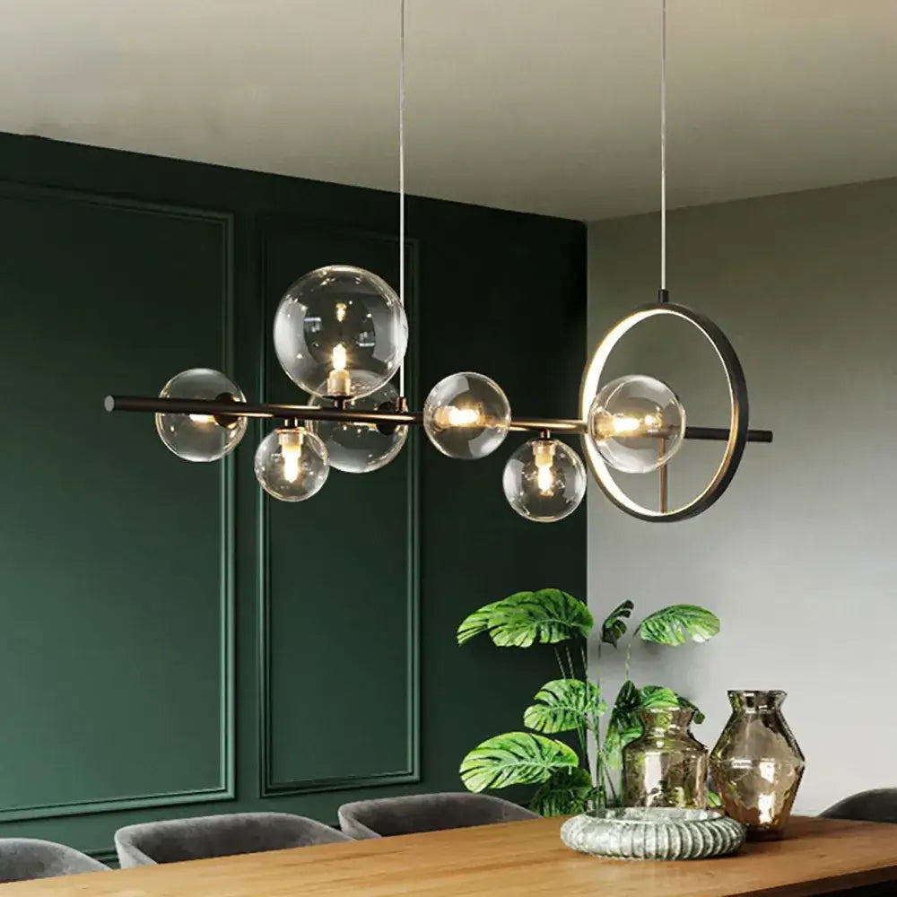 Glass Pendant Lamps Linear - Modern Gold or Black Pendant Lamp with 7 or 10 Light Points - Includes G9 LED Lamps - Adjustable Height for Kitchen Island Dining Table | Sansoti