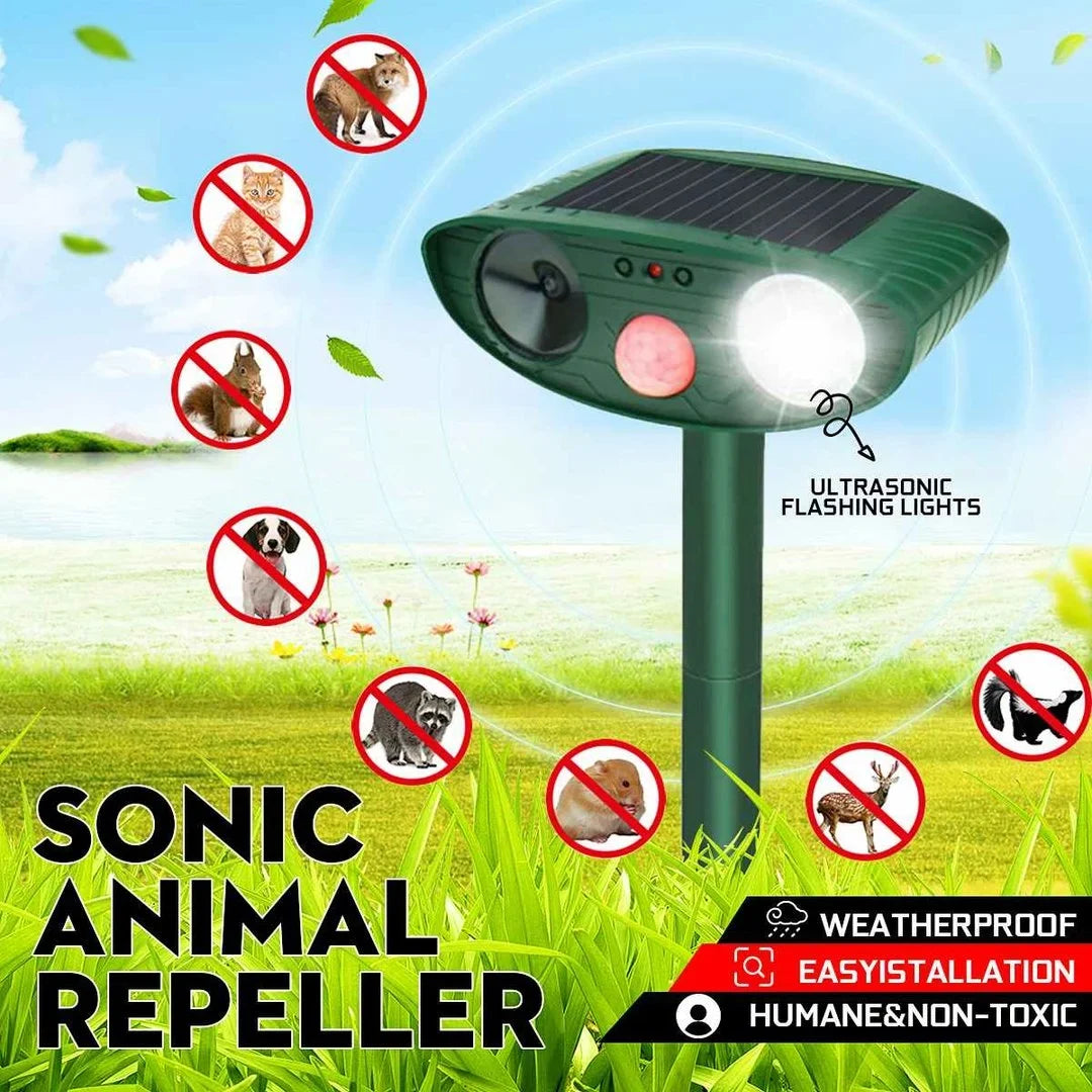 Solarbetriebener Tiervertreiber mit Ultraschallsensor und Bewegungserkennung zum Schutz von Garten, Terrasse und Rasen vor Schädlingen | Sansoti