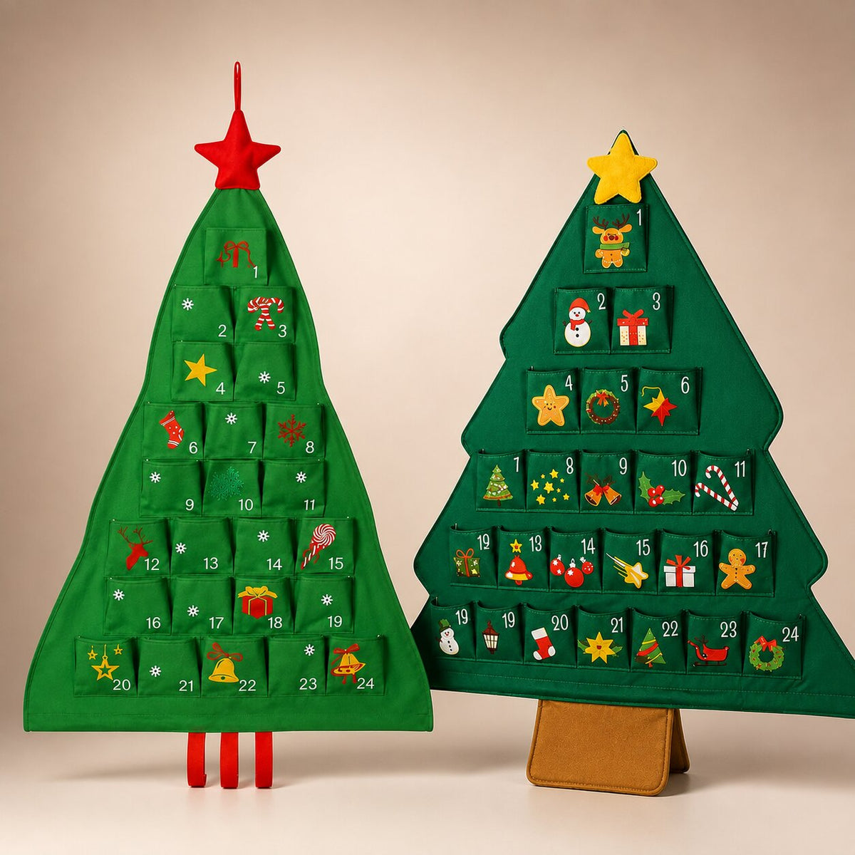Refillable Christmas Tree Advent Calendar 24 Compartments Fabric Christmas Countdown Decoration Hanging Advent Calendar | Sansoti