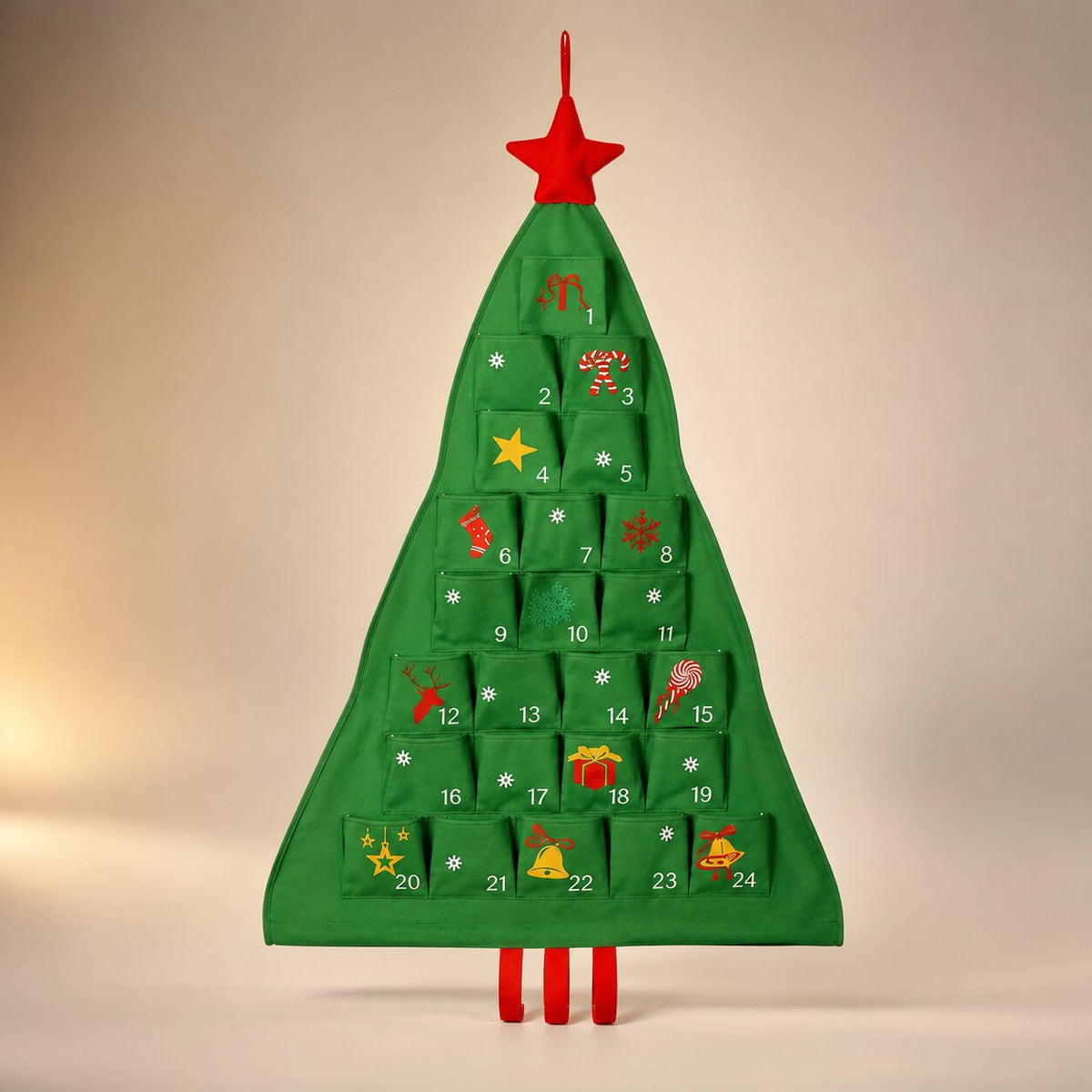 Refillable Christmas Tree Advent Calendar 24 Compartments Fabric Christmas Countdown Decoration Hanging Advent Calendar | Sansoti