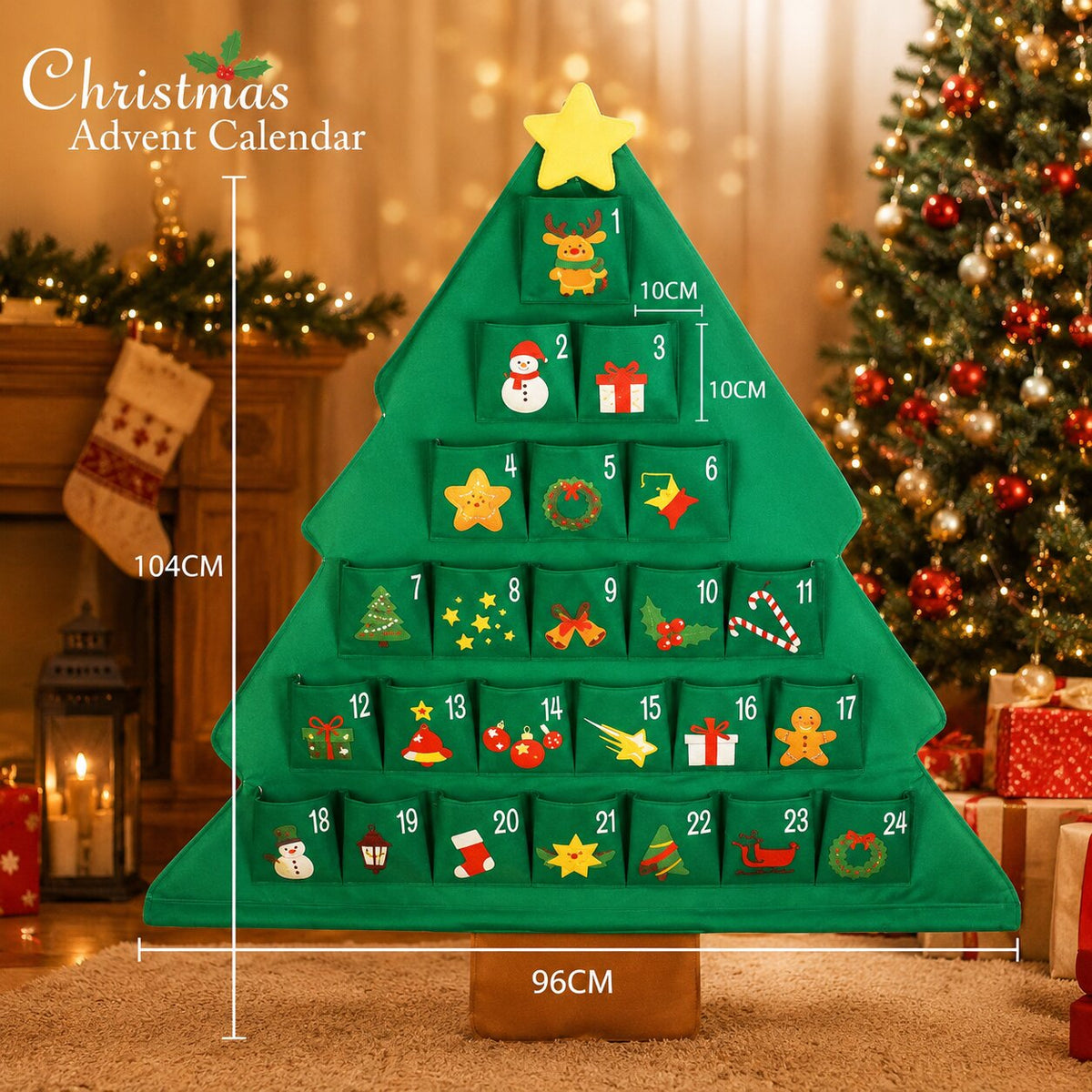 Refillable Christmas Tree Advent Calendar 24 Compartments Fabric Christmas Countdown Decoration Hanging Advent Calendar | Sansoti