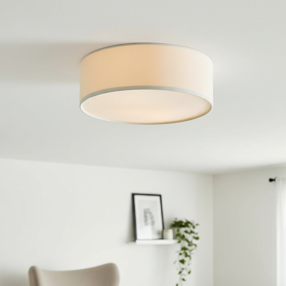 Linen ceiling lamp with drum shade, modern design, E27 socket, Scandinavian style, bedroom, living room | Sansoti