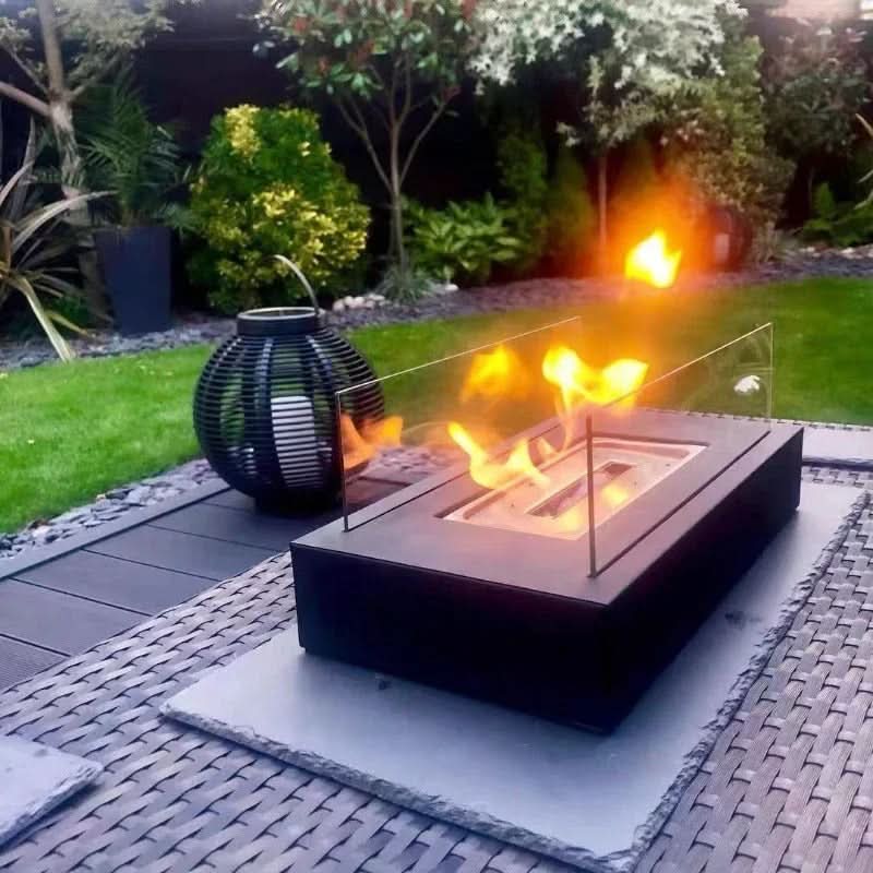 Bioethanol Tafelkachel Draagbaar Gehard Glas & Staal Design voor Binnen & Buiten Rookvrij Sfeerverlichting | Sansoti