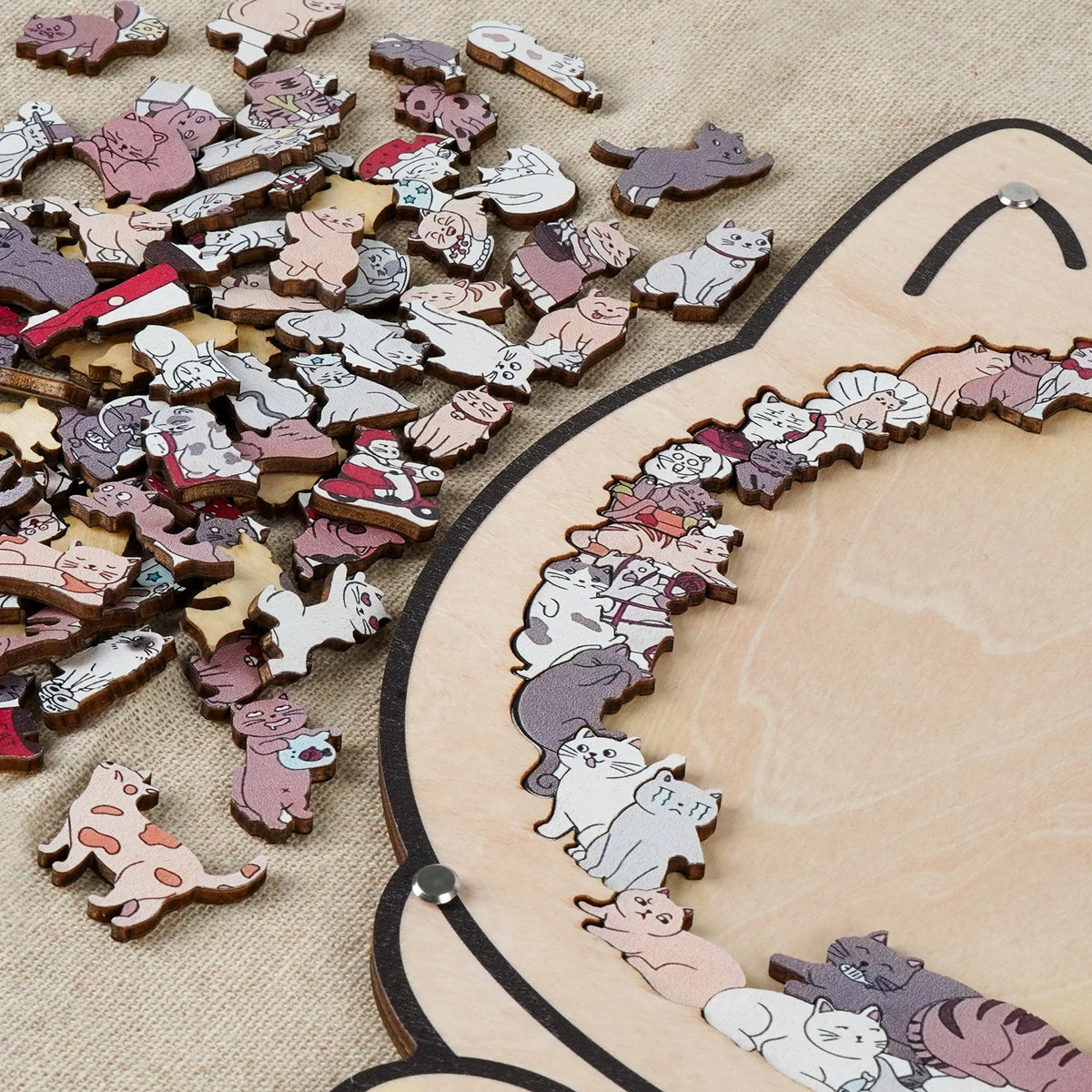 Holzpuzzle mit 135 Teilen, Katzensilhouette, Achtsamkeit, Entspannung, dekoratives Puzzle, Tierform | Sansoti