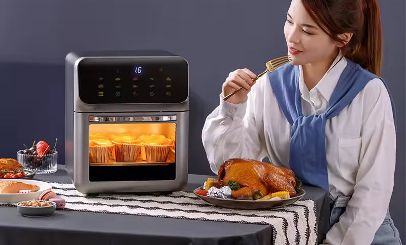 Hetelucht Friteuse 10L Digitaal met 18 Kookprogramma's Aanraakscherm Ovenvenster Gezond Koken Multifunctioneel | Sansoti