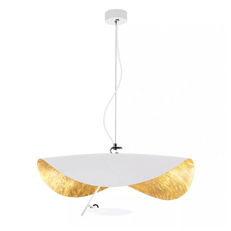Metal pendant light with twisted rod, gold leaf, warm light for kitchen island, dining area, living room, 3 color options | Sansoti