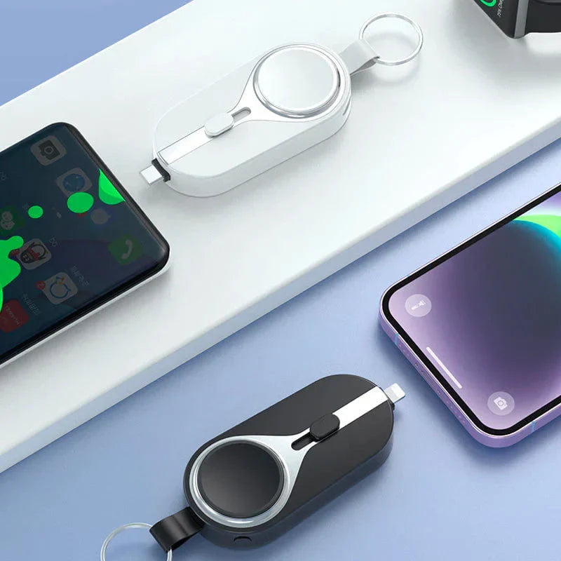Draadloze oplaadclip powerbank karabijnhaak compact zwart telefoon smartwatch oplader sleutelhanger draagbare lader | Sansoti