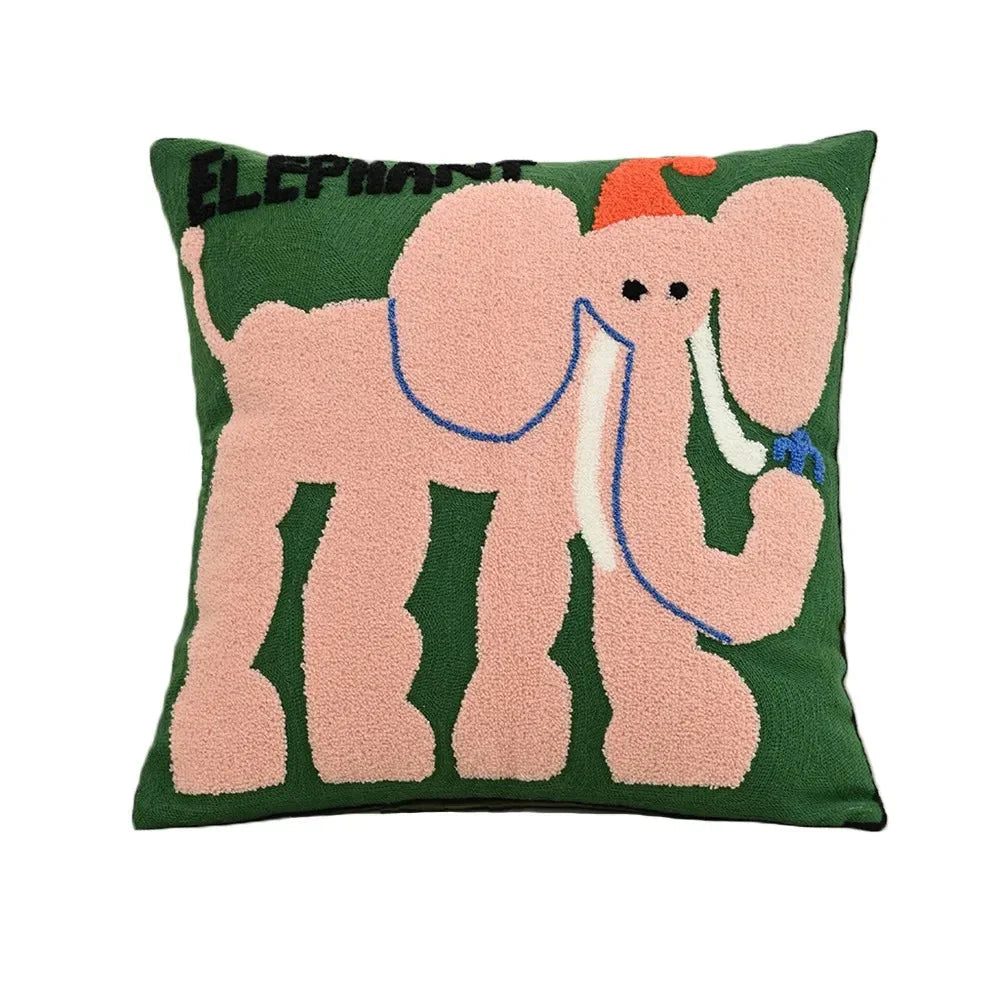 Housse de Coussin Broderie Animaux Scandinave 45x45 Polyester Coton | Restfield