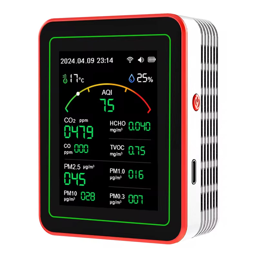 Moniteur de qualité de l’air 15-en-1 avec WiFi, CO2, formaldéhyde et COVT, surveillance des particules fines pour la maison, le bureau et le salon | Sansoti