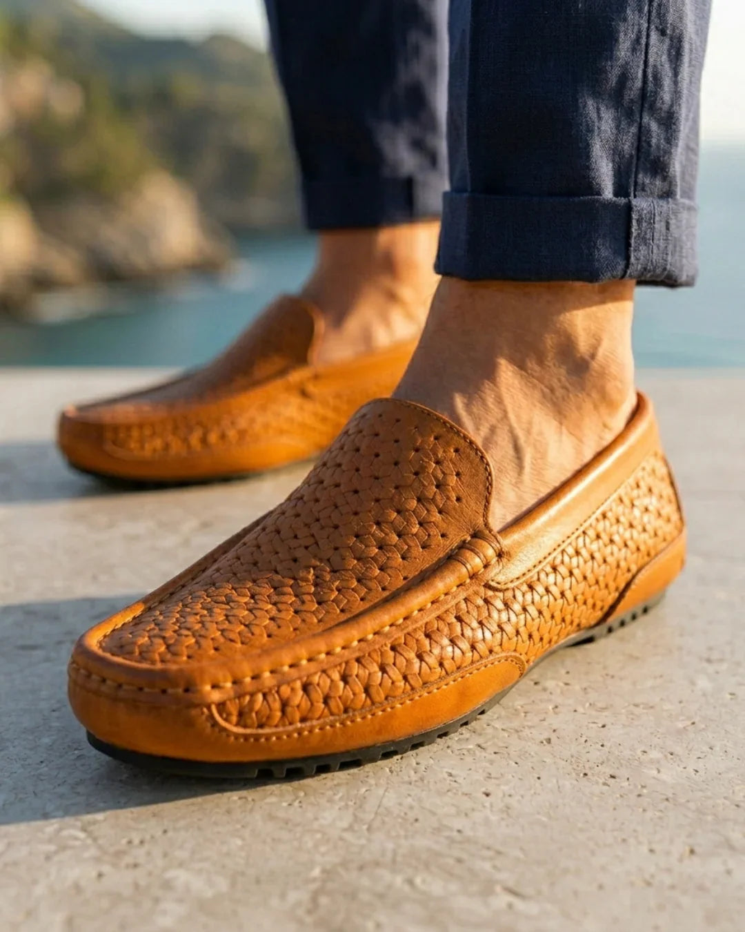 Mocasines de cuero tejidos a mano - Suela flexible y plantilla cómoda para hombre, casuales, de diario y de vestir | Sansoti