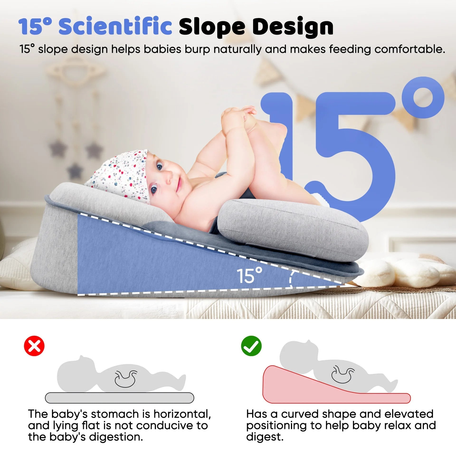 Verhoogd Babynestje met Anti-Reflux Ondersteuning 15° Incline Microparels Vulling Comfortabel Liggen Pasgeborenen | Sansoti
