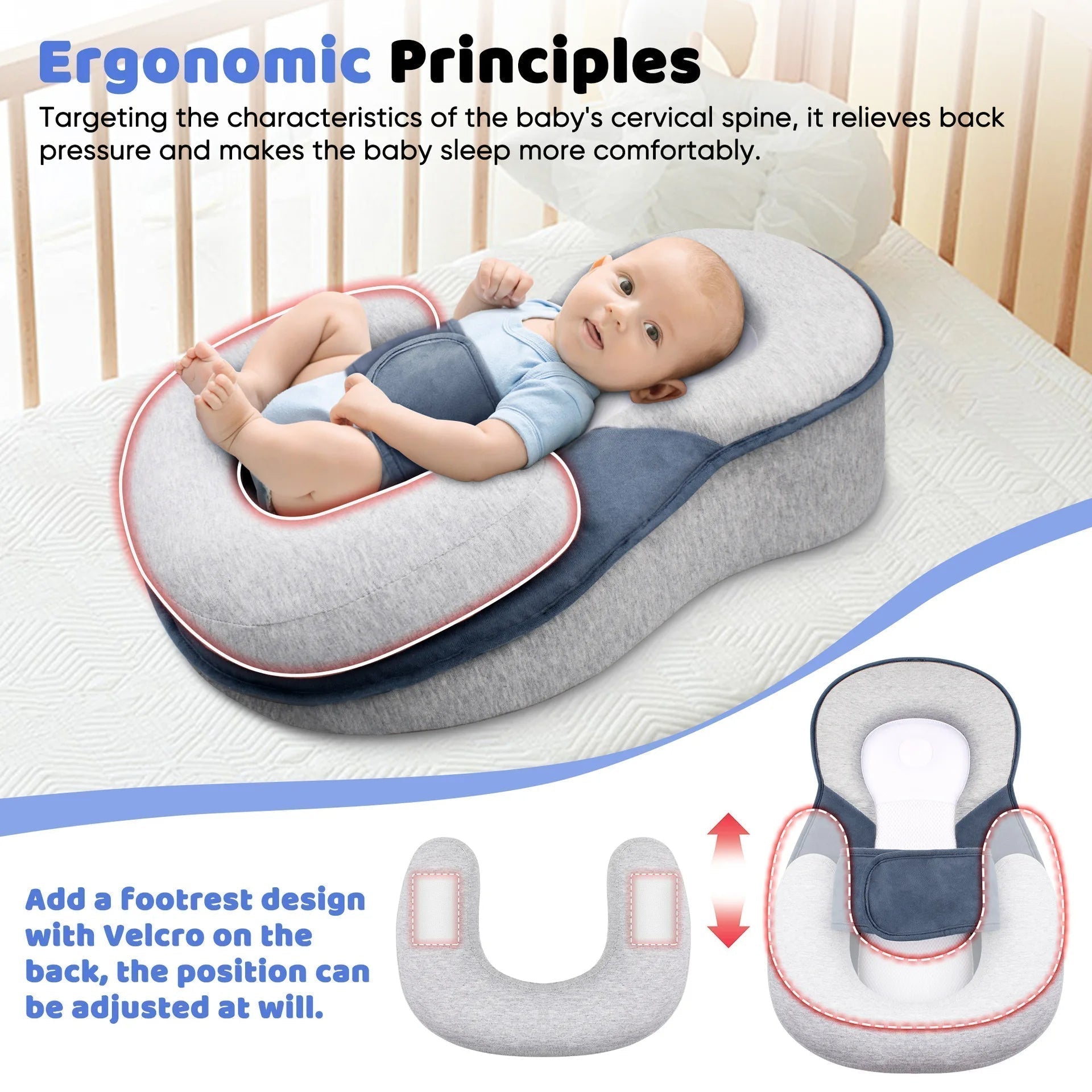 Verhoogd Babynestje met Anti-Reflux Ondersteuning 15° Incline Microparels Vulling Comfortabel Liggen Pasgeborenen | Sansoti