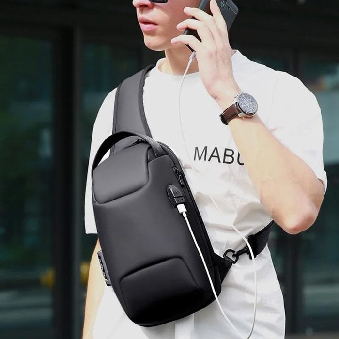 Sac bandoulière avec port de charge USB et serrure à combinaison, déperlant, pour les voyages, le travail et un usage quotidien | Sansoti