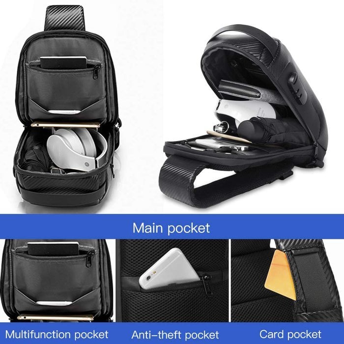 Sac bandoulière avec port de charge USB et serrure à combinaison, déperlant, pour les voyages, le travail et un usage quotidien | Sansoti
