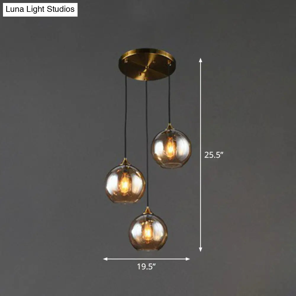 Hängeleuchte Glas 3-flammig Kugel Antik-Messing-Oberfläche Küche Esszimmer Wohnzimmer Retro Modern Stilvolles Design | Sansoti