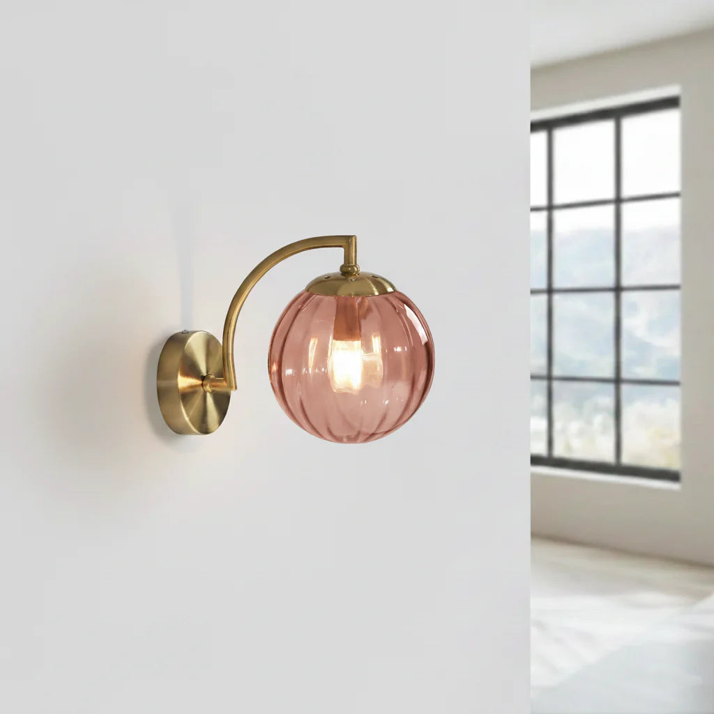 Wandleuchte Kugel Getöntes Glas Gold Metall E14 Wohnzimmer Schlafzimmer Flur Retro Modern | Restfield