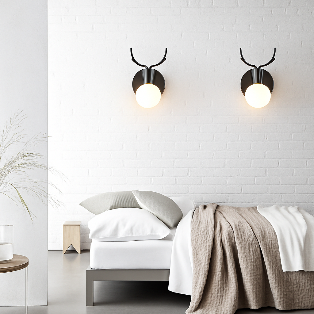 Wandlamp Hert Metaal Hout Zwart E27 Woonkamer Slaapkamer Hertenlamp Wandlicht Decoratief Rendier Keuken Kinderkamer | Sansoti