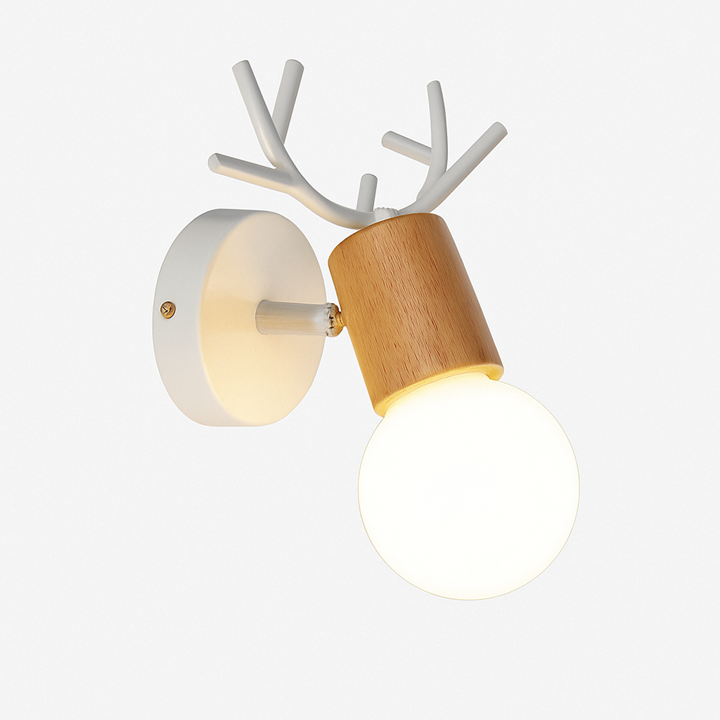 Wandlamp Hert Metaal Hout Zwart E27 Woonkamer Slaapkamer Hertenlamp Wandlicht Decoratief Rendier Keuken Kinderkamer | Sansoti