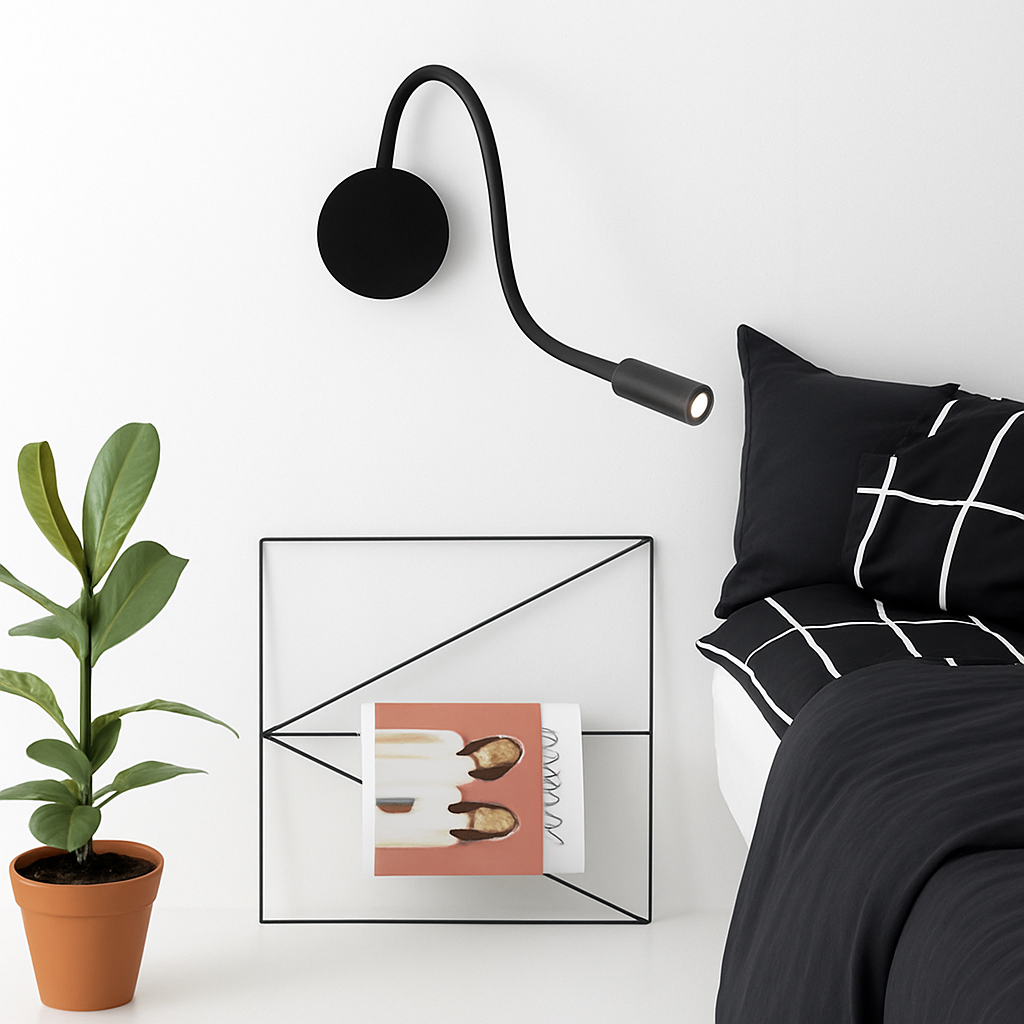 Leselampe Wand LED Flexibel Schwarz Schlafzimmer Bettlampe Wandleuchte Leselicht Flexibler Arm Wiederaufladbar Nachttisch Kopfteil Büro | Restfield