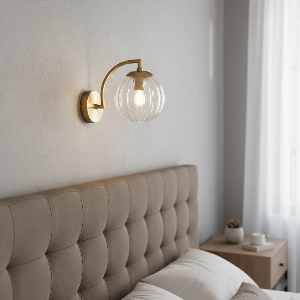 Wandleuchte Kugel Getöntes Glas Gold Metall E14 Wohnzimmer Schlafzimmer Flur Retro Modern | Restfield