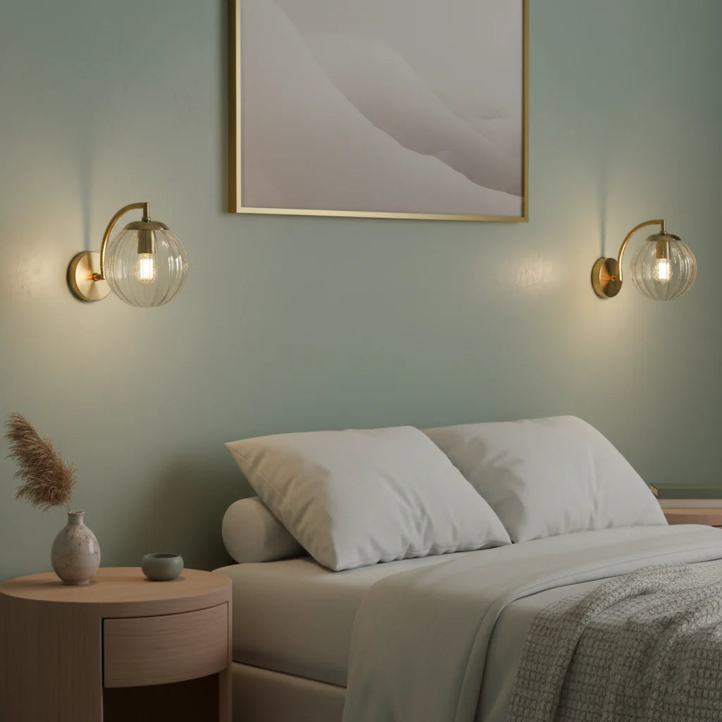 Wandleuchte Kugel Getöntes Glas Gold Metall E14 Wohnzimmer Schlafzimmer Flur Retro Modern | Restfield