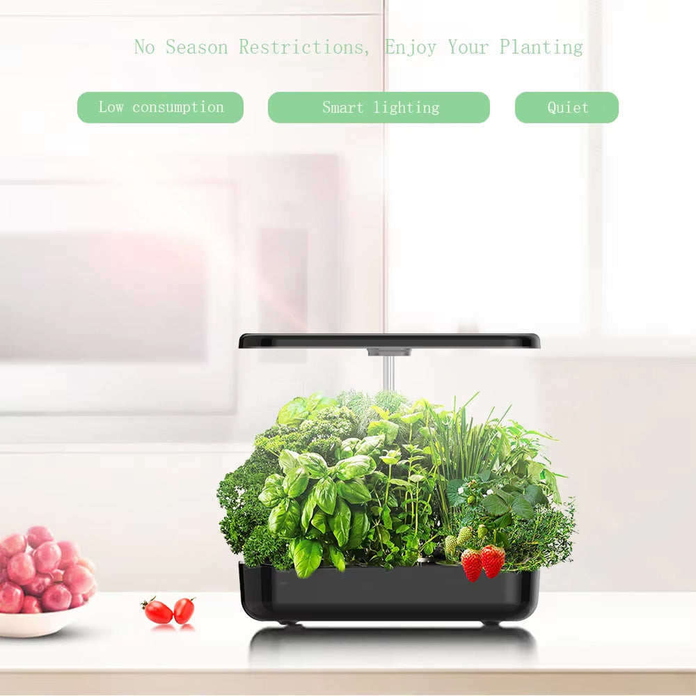 Hydroponic Herb Growing System for 12 Plants, Black and White LED Lighting, Grow Cabinet, Fresh Kitchen Herbs | Sansoti
