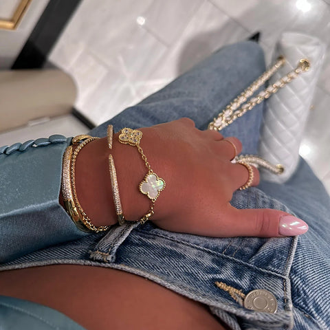 Parure de bijoux trèfle en argent plaqué or collier bracelet boucles d’oreilles coffret cadeau accessoire élégant pour femme porte-bonheur | Sansoti