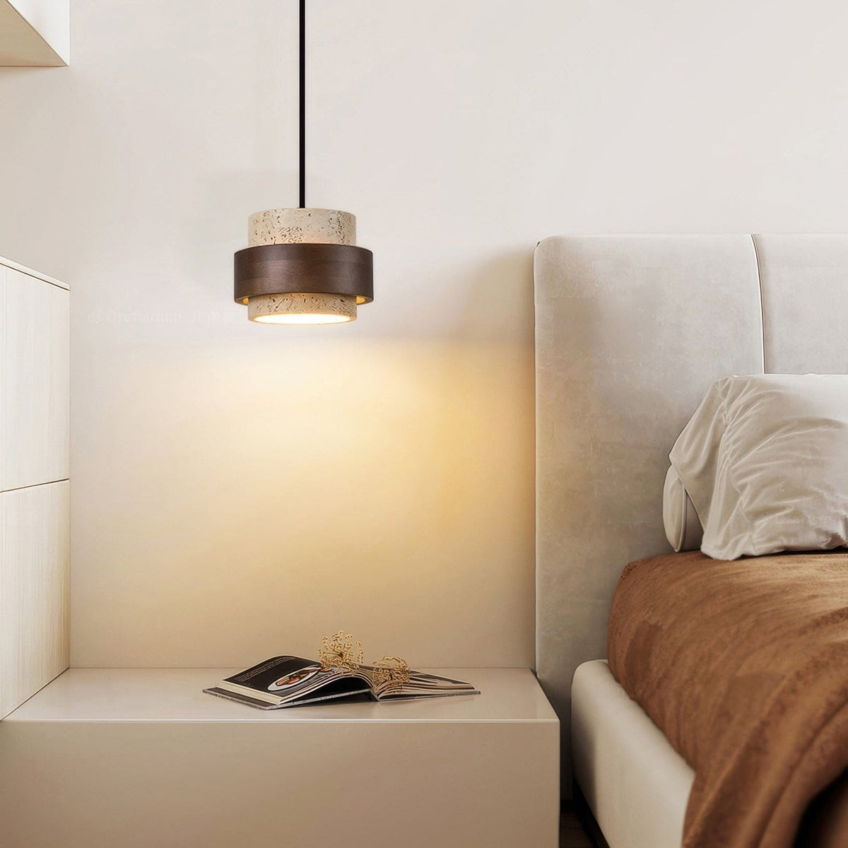 Lampa wisząca z kamienia naturalnego i drewna, styl wabi-sabi, regulowana, do jadalni, baru i kuchni, oświetlenie z 1, 2, 3 lub 4 reflektorami LED | Sansoti