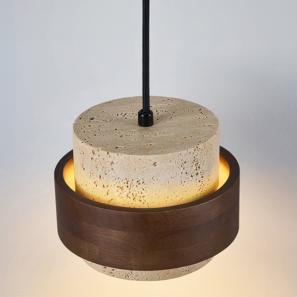 Lampa wisząca z kamienia naturalnego i drewna, styl wabi-sabi, regulowana, do jadalni, baru i kuchni, oświetlenie z 1, 2, 3 lub 4 reflektorami LED | Sansoti
