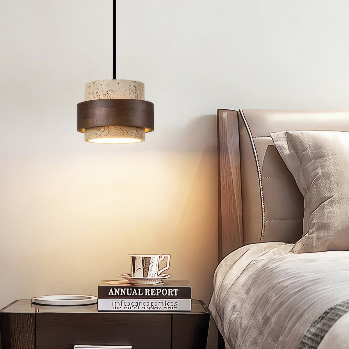 Lampa wisząca z kamienia naturalnego i drewna, styl wabi-sabi, regulowana, do jadalni, baru i kuchni, oświetlenie z 1, 2, 3 lub 4 reflektorami LED | Sansoti