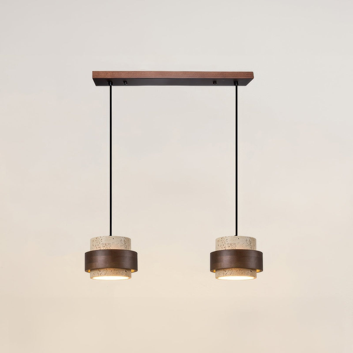 Lampa wisząca z kamienia naturalnego i drewna, styl wabi-sabi, regulowana, do jadalni, baru i kuchni, oświetlenie z 1, 2, 3 lub 4 reflektorami LED | Sansoti