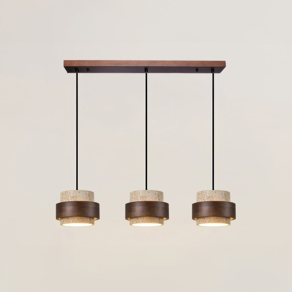 Lampa wisząca z kamienia naturalnego i drewna, styl wabi-sabi, regulowana, do jadalni, baru i kuchni, oświetlenie z 1, 2, 3 lub 4 reflektorami LED | Sansoti