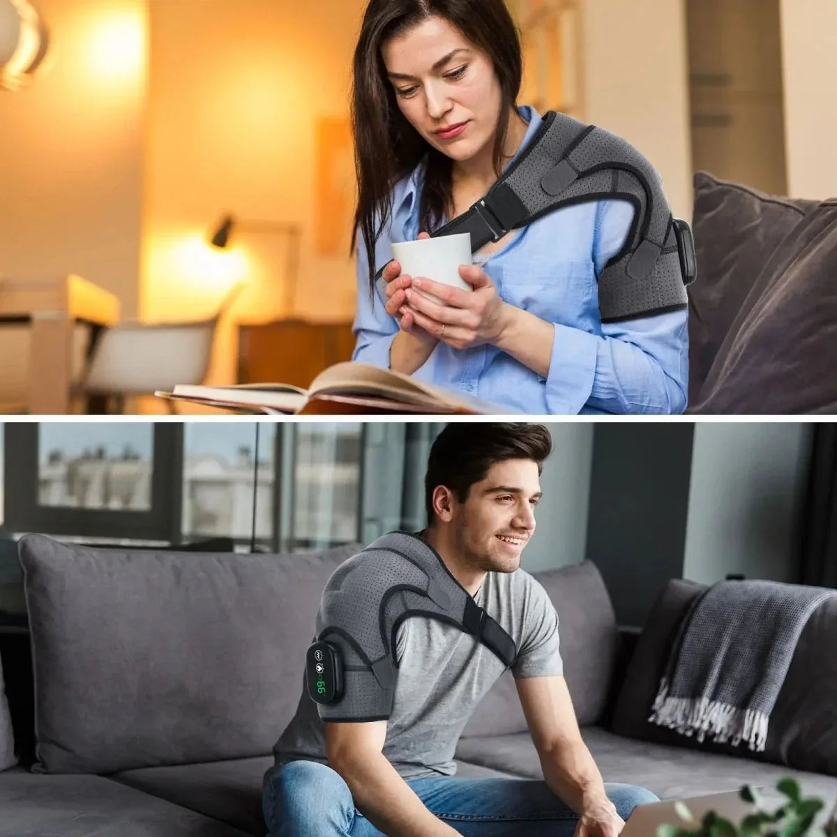 Verwarmde Schouderbandage met Vibratiemassage en Instelbare Warmtezones voor Pijnverlichting en Spierontspanning | Sansoti
