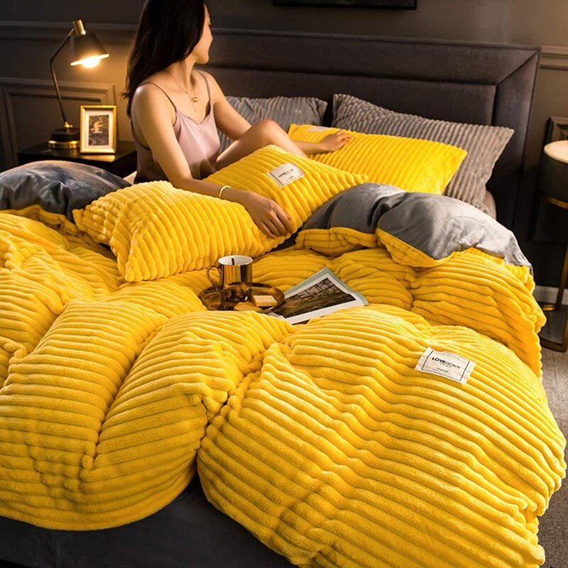 Fleece Dekbedovertrek Hoogwaardig Fleece Groen Ribpatroon Bed Slaapkamer Winter Warm Dekbedovertrekset Zacht Beddengoed | Sansoti