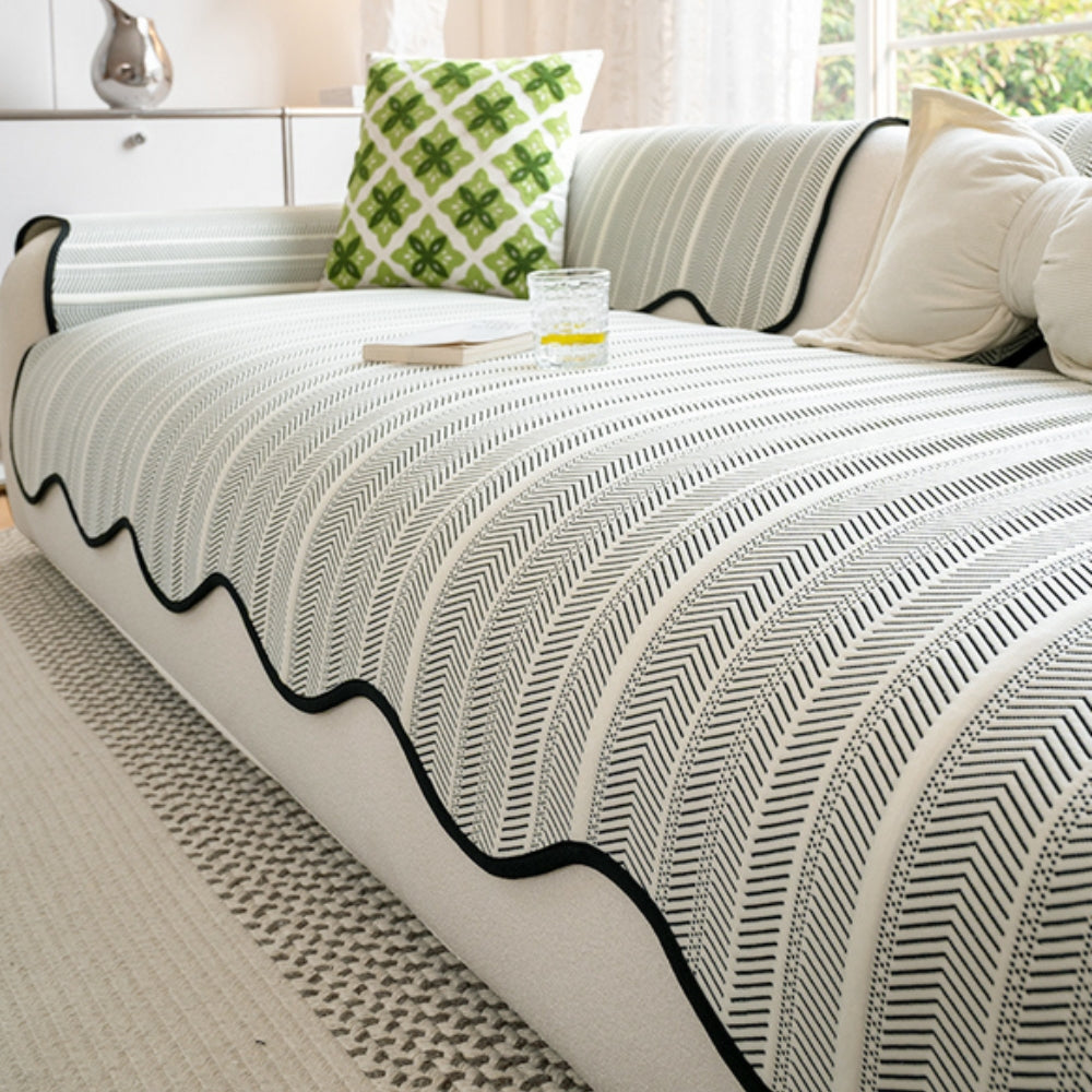 Herringbone Sofa Cover with Wavy Edge Herringbone Microfiber Furniture Protector Sofa Decor Sofa Slipcover Living Room | Sansoti