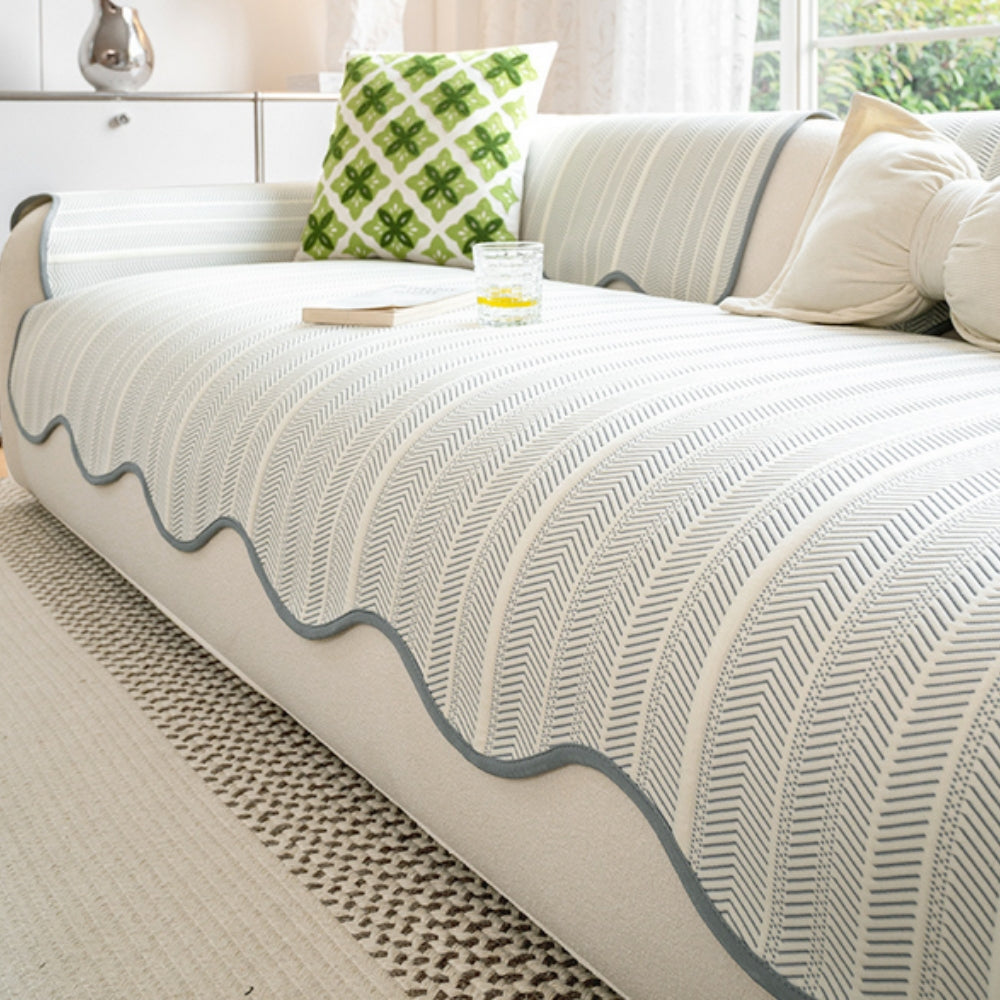 Herringbone Sofa Cover with Wavy Edge Herringbone Microfiber Furniture Protector Sofa Decor Sofa Slipcover Living Room | Sansoti
