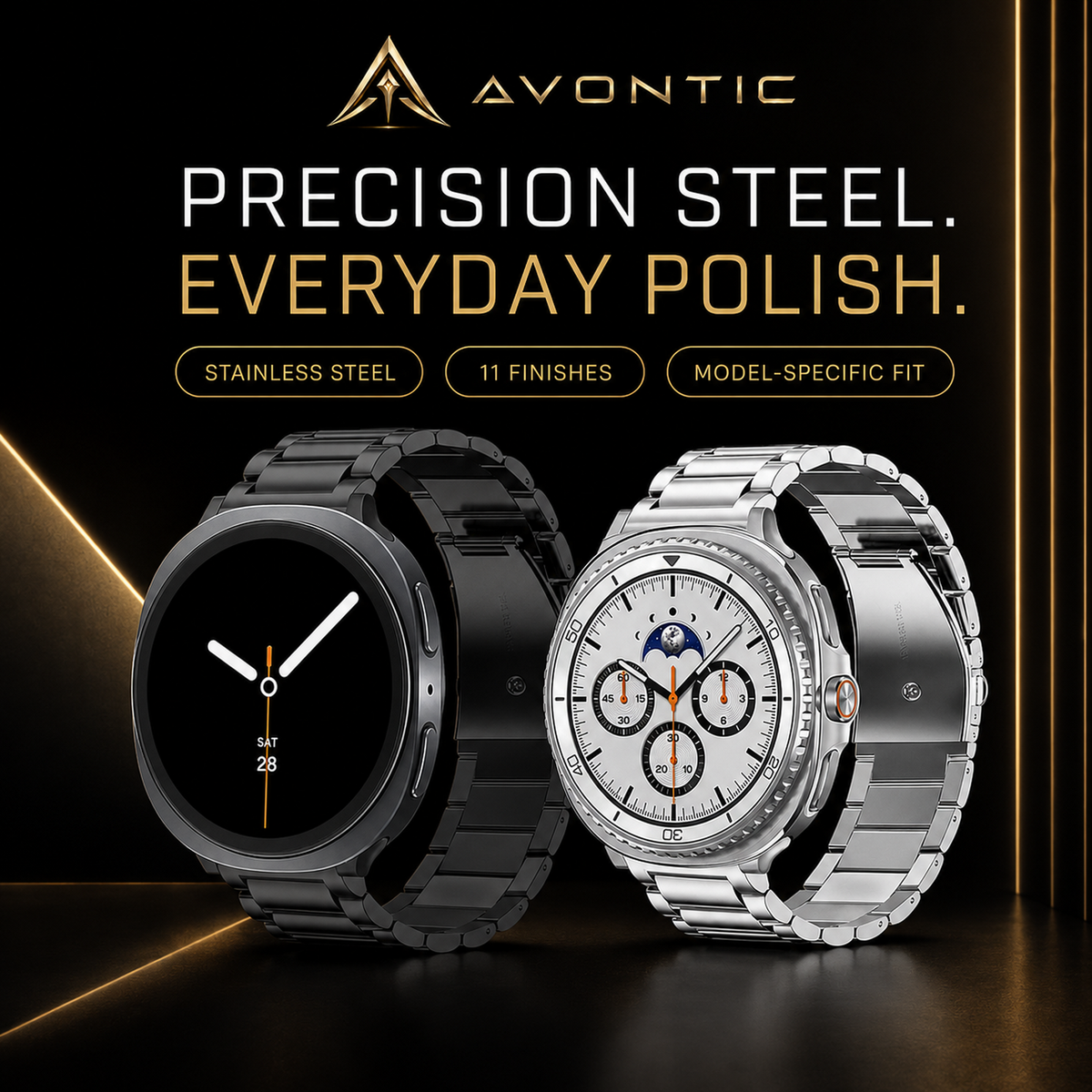 Metalowa bransoleta na smartwatch, ogniwa ze stali nierdzewnej, 40 mm, 44 mm, 46 mm, srebrna, złota, czarna, różowa, pasek na nadgarstek do zegarka | Sansoti