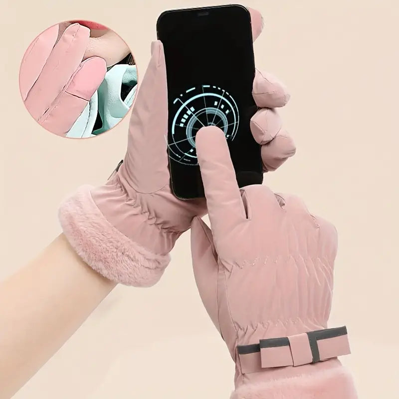 Gebreide Handschoenen met Strik Dames Touchscreen Winterhandschoenen Warme Skihandschoenen Fietshandschoenen | Sansoti
