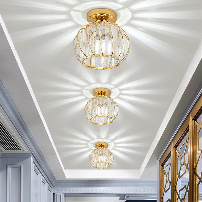 Crystal Ceiling Light Metal Gold Black E27 Entrance Bedroom Hallway Living Room Dining Room Hallway Luxury Interior | Sansoti
