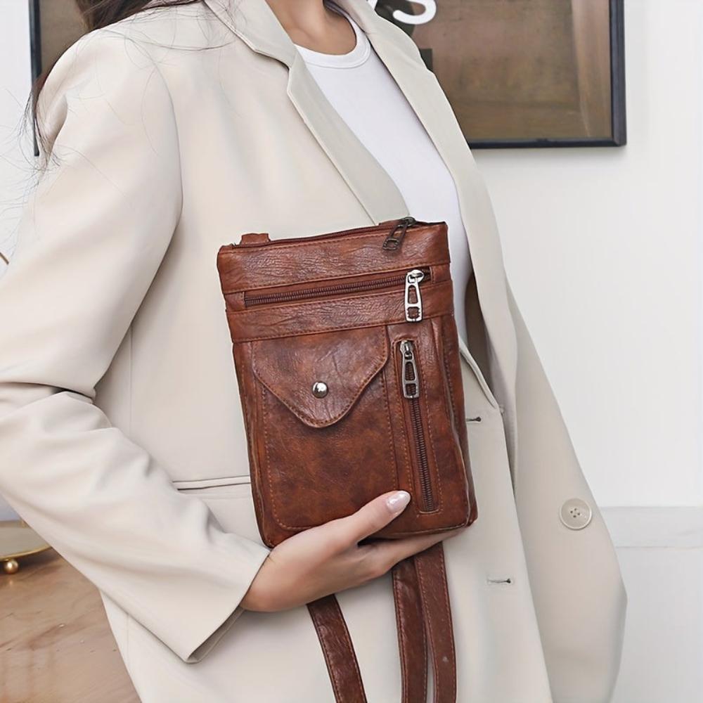 Vintage Schoudertas Retro Crossbody Kunstleer Dames Compacte Handtas Verstelbare Riem Casual Stijl Dagelijks | Sansoti