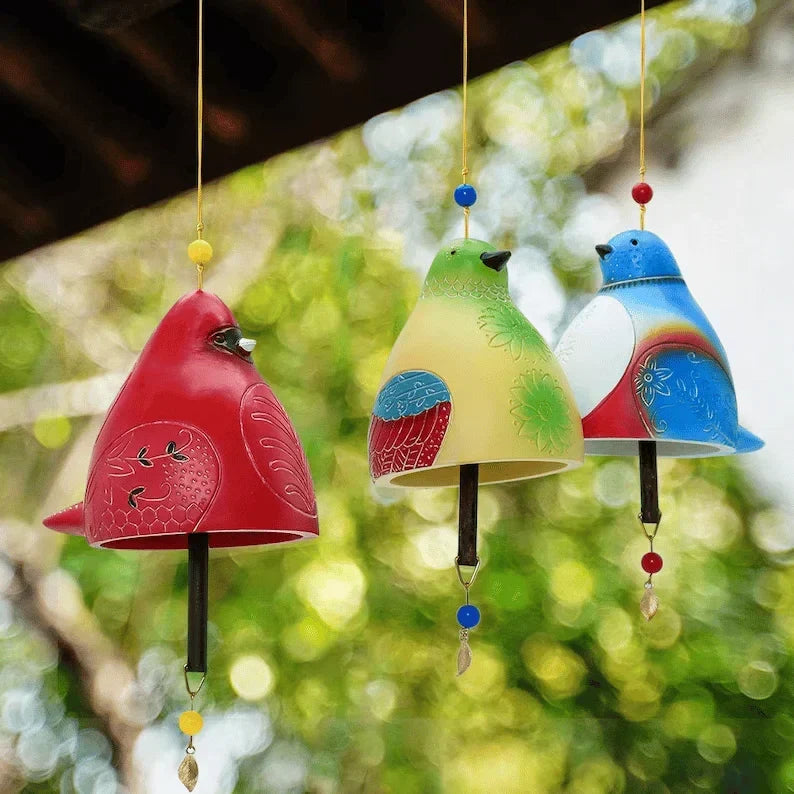 Hand-Painted Bird Clock Wind Chime Made of Resin for Garden and Balcony 6 Nature-Themed Designs with Cord Decoration | Sansoti