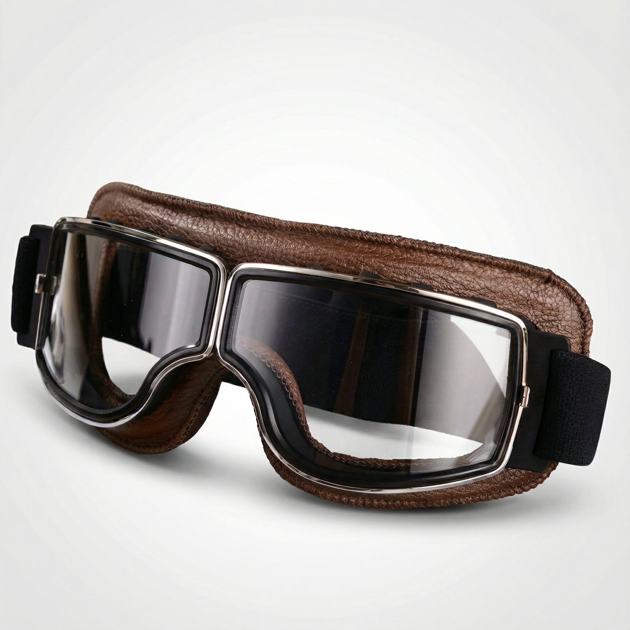 Retro Motorgoggles met Leren Frame en Splintervrije Glazen | Vintage Motorbril Wind- en Stofbestendig | Sansoti