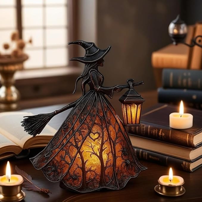 Halloween Decoratieve Lantaarn 30cm Gotisch LED Lamp Zwart Oranje Heksenlamp voor Feest Veranda Tafel Decoratie Mystieke Sfeer | Sansoti