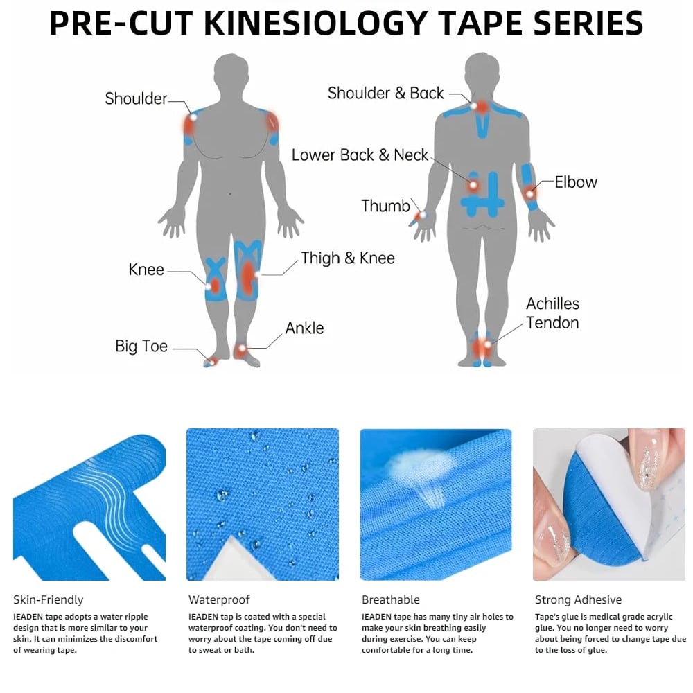 Kinesio tape préformé pour le genou, élastique et respirant, soutien sportif, liberté de mouvement et stabilité | Sansoti